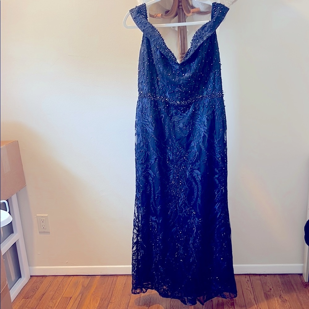 Rina diMontella Midnight Blue Beaded Gown